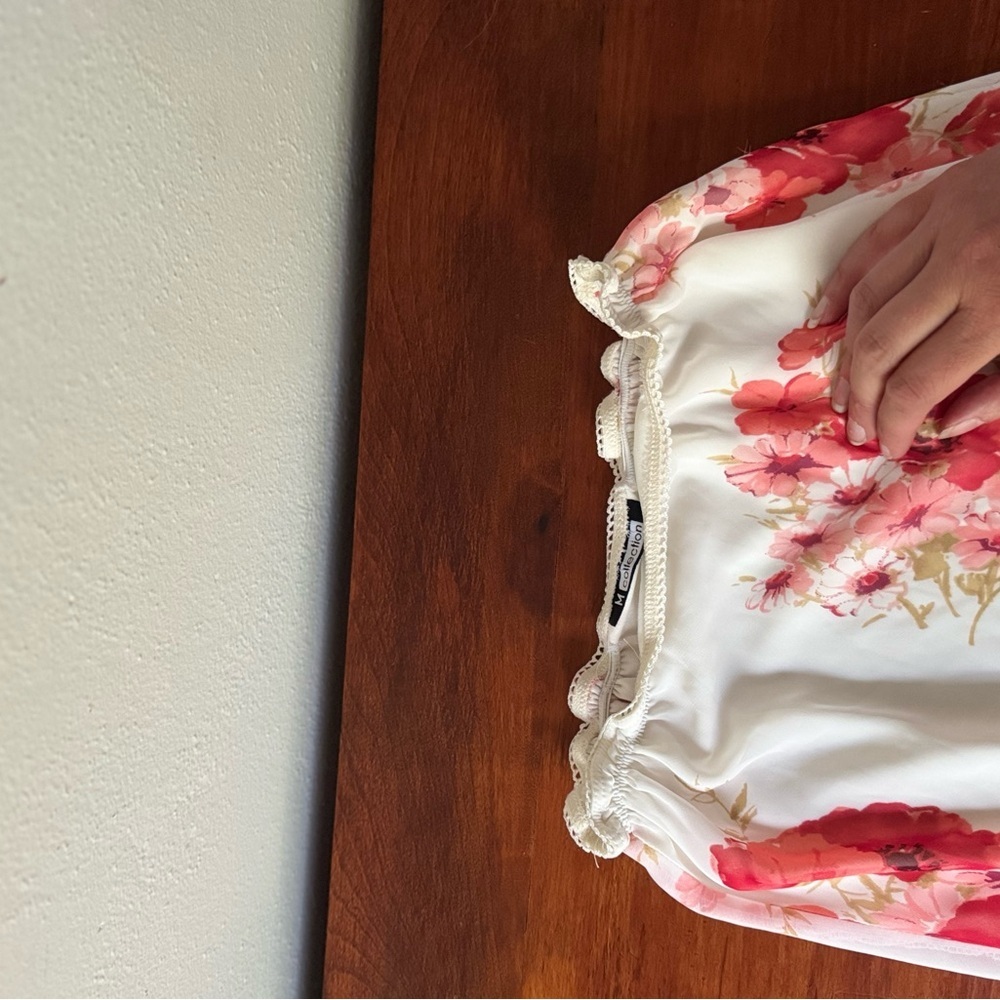 Vintage y2k M Collection Red, Pink, and White Floral Chiffon Maxi Skirt - Picture 8 of 8